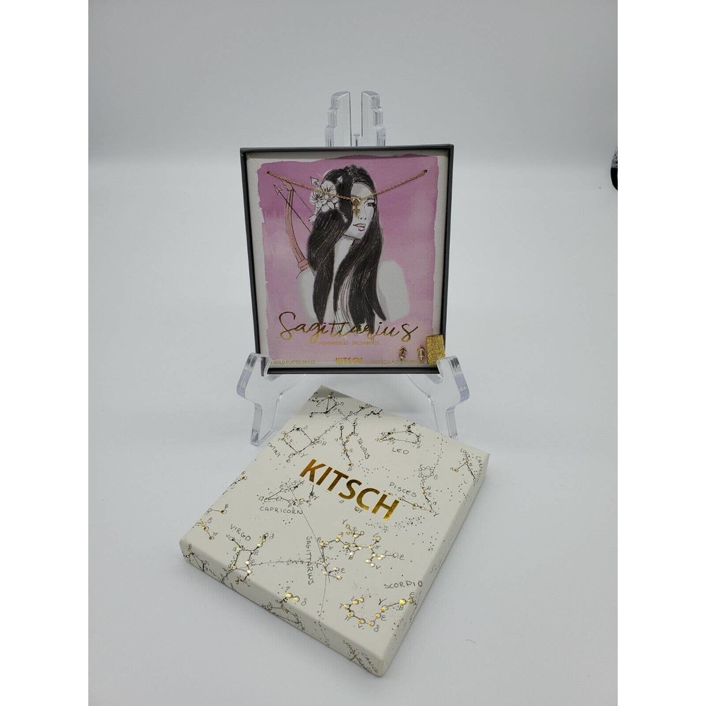 Kitsch Zodiac Charm Sagittarius Set 18in Necklace & Earrings 14K Gold Plated